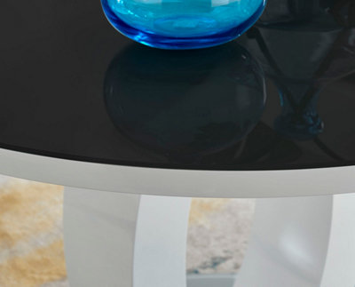 Giovani Round 2 4 Seat 100cm White High Gloss Dining Table with Black Glass Top and Unique Modern Halo Structural Plinth Base