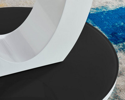 Giovani Round 2 4 Seat 100cm White High Gloss Dining Table with Black Glass Top and Unique Modern Halo Structural Plinth Base