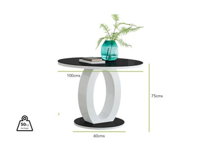 Giovani Round 2 4 Seat 100cm White High Gloss Dining Table with Black Glass Top and Unique Modern Halo Structural Plinth Base