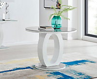 Giovani Round 2 4 Seat 100cm White High Gloss Dining Table with Grey Glass Top and Unique Modern Halo Structural Plinth Base