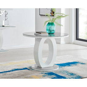 Giovani Round 2 4 Seat 100cm White High Gloss Dining Table with Grey Glass Top and Unique Modern Halo Structural Plinth Base