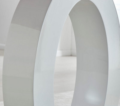 Giovani Round 2 4 Seat 100cm White High Gloss Dining Table with Grey Glass Top and Unique Modern Halo Structural Plinth Base