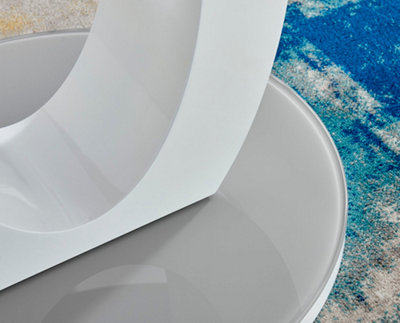 Giovani Round 4 6 Seat 120cm White High Gloss Dining Table with Grey Glass Top and Unique Modern Halo Structural Plinth Base