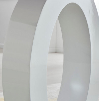 Giovani Round 4 6 Seat 120cm White High Gloss Dining Table with Grey Glass Top and Unique Modern Halo Structural Plinth Base
