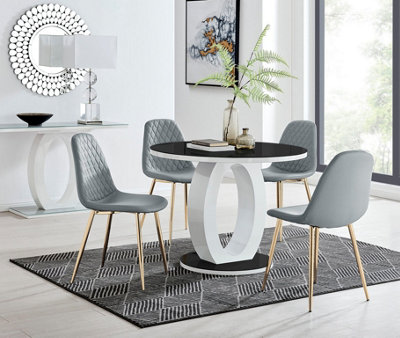 Giovani Round 4 Seat 100cm White High Gloss Halo Base Black Glass Top