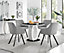 Giovani Round 4 Seat 100cm White High Gloss Halo Base Black Glass Top Dining Table 4 Light Grey Fabric Black Leg Falun Chairs