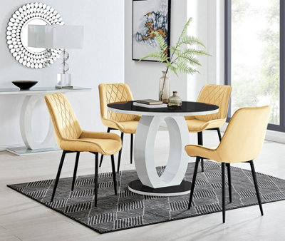 Giovani Round 4 Seat 100cm White High Gloss Halo Base Black Glass Top