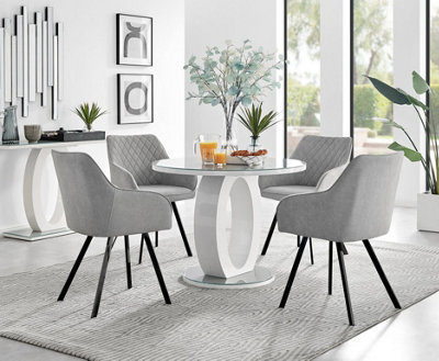 Round glass top dining store table with 4 chairs