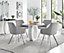 Giovani Round 4 Seat 100cm White High Gloss Halo Base Grey Glass Top Dining Table 4 Light Grey Fabric Silver Leg Falun Chairs
