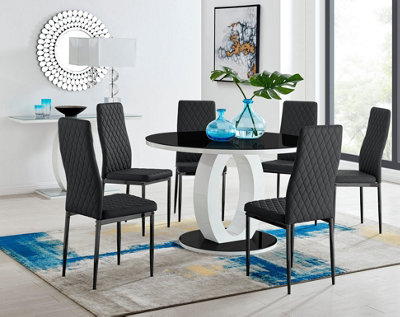 Giovani Round 6 Seat 120cm White High Gloss Halo Base Black Glass Top