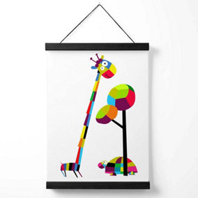 Giraffe Bright Geometric Animal Medium Poster with Black Hanger