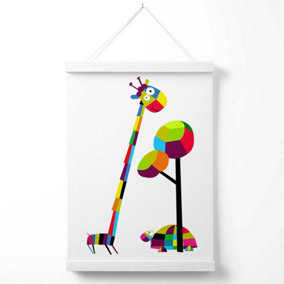 Giraffe Bright Geometric Animal Poster with Hanger / 33cm / White