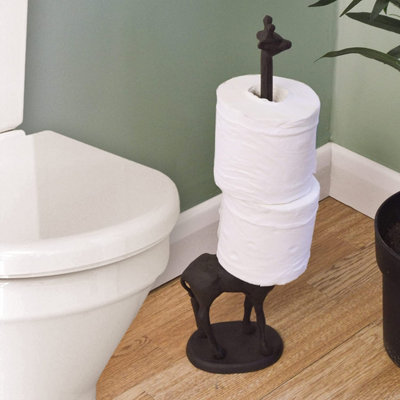 Giraffe Design Toilet Paper Holder - Freestanding Cast Iron Novelty Loo Roll Bathroom Stand - Holds 2 Rolls, H48cm Price Comparisons | Compare The Build