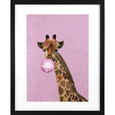 Giraffe Pink Bubble Gum - Sarah Manovski - 40 x 50cm Framed Print