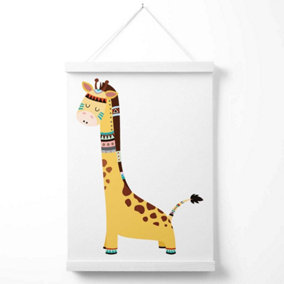 Giraffe Tribal Animal Poster with Hanger / 33cm / White