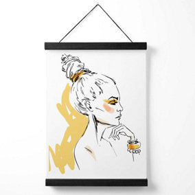Girl Fashion Pen and Ink Sketch Medium Poster with Black Hanger