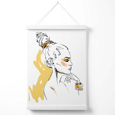 Girl Fashion Pen and Ink Sketch Poster with Hanger / 33cm / White