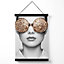 Girl with Gold Bling Sunglasses Fashion Black and White Photo Medium Poster with Black Hanger