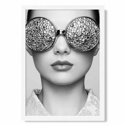 Girl with Silver Bling Sunglasses Fashion Black and White Photo Poster ...