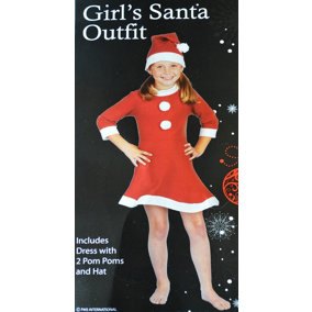 Girls Childrens / Kids 4 Piece Father Christmas Santa Suit / Dress Dressing Up