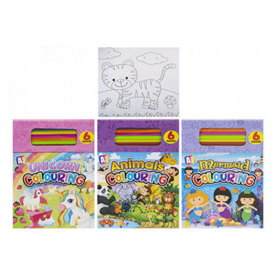Girls Colouring Pad With 6 Pencils - Assorted