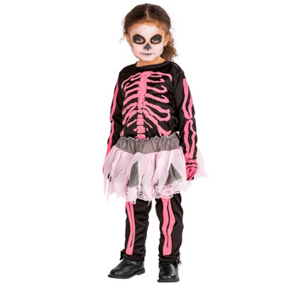 Girls Pink Skeleton Costume 300101 - pink 116 (5-7y)
