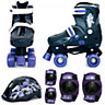 Girls Purple Black Quad Skates Kids Padded Roller Boots Safety Pads Helmet Set Small 9-12 (27-30 EU)