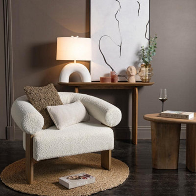 Girona Armchair Natural Boucle Fabric Seat with a 3 Legged Curved Ash Frame