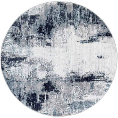 GIULIA Round Abstract Modern Marble Aqua/Navy Area Rug 200 x 200 cm
