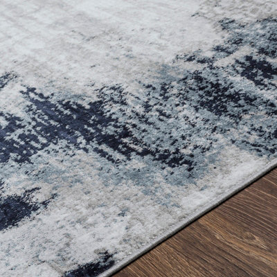 GIULIA Round Abstract Modern Marble Aqua/Navy Area Rug 200 x 200 cm