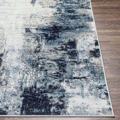 GIULIA Round Abstract Modern Marble Aqua/Navy Area Rug 200 x 200 cm