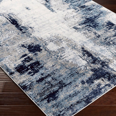 GIULIA Round Abstract Modern Marble Aqua/Navy Area Rug 200 x 200 cm