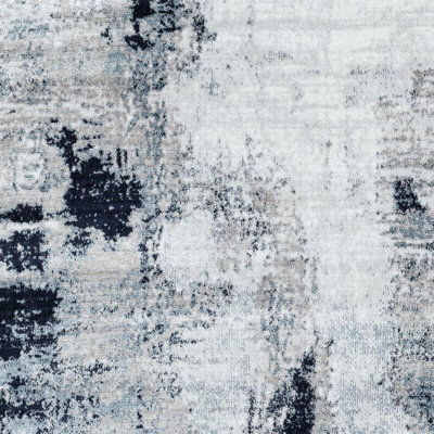 GIULIA Round Abstract Modern Marble Aqua/Navy Area Rug 200 x 200 cm
