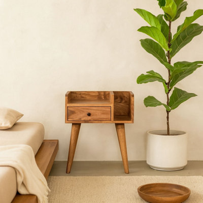 Giverny Mango Wood Bedside Table with Drawer and Open Shelf