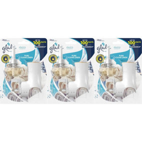 Glade pure clean linen Electric Scented Oil Holder & Refill 20 ml (7554). (Pack of 3)