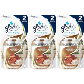 Glade Sense & Spray Twin Pack Sensual Sandalwood & Jasmine Refills, 2 x 18ml (Pack of 3)