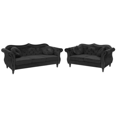 Glam Velvet Sofa Set Black SKIEN