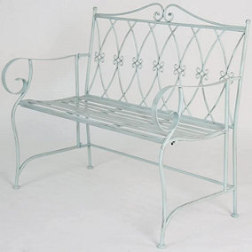 GlamHaus Garden Bench Seat Patio Furniture - Foldable Design - Shabby Chic Handmade - Antique Blue (Pavia)