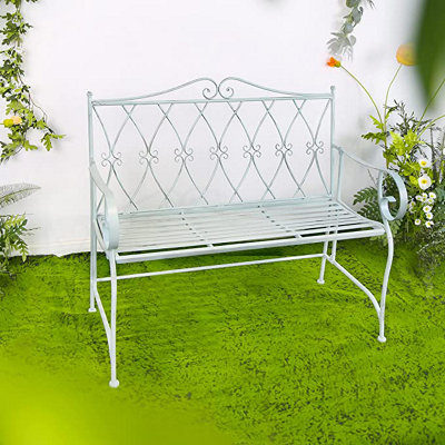 GlamHaus Garden Bench Seat Patio Furniture - Foldable Design - Shabby Chic Handmade - Antique Blue (Pavia) - 5