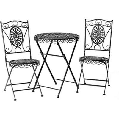 GlamHaus Garden Bistro Set 3 Piece Outdoor Metal Foldable Patio Balcony