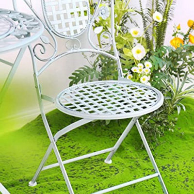 GlamHaus Garden Bistro Set 3 Piece Outdoor Metal Foldable Patio Balcony Furniture Shabby Chic - Turin Antique Blue