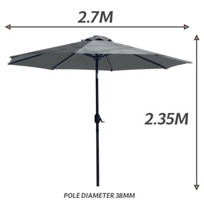 GlamHaus Garden Parasol Solar LED 2.7M ,Tilting Table Umbrella with Crank Handle, Protection UV40, Free Parasol Cover- Dark Grey
