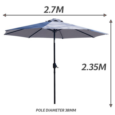 GlamHaus Garden Parasol Solar LED 2.7M ,Tilting Table Umbrella with Crank Handle, Protection UV40, Includes Parasol Cover- Grey