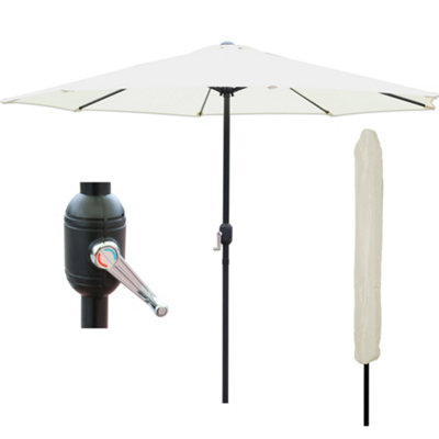 GlamHaus Garden Parasol Table Umbrella 2.7M with Crank Handle UV40 Protection Free Protection Cover Robust Steel Cream