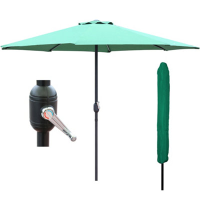 GlamHaus Garden Parasol Table Umbrella 2.7M with Crank Handle, UV40 Protection, Includes Protection Cover, Robust Steel - Green