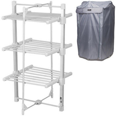 GlamHaus Heated Clothes Airer Dryer Rack Aluminium with Cover