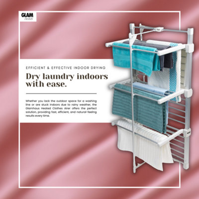 GlamHaus Heated Clothes Airer Dryer Rack Aluminium with Cover