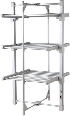 GlamHaus Heated Clothes Airer Dryer Rack Aluminium with Cover Electric 220W - Indoor - Folds Flat for Easy Storage