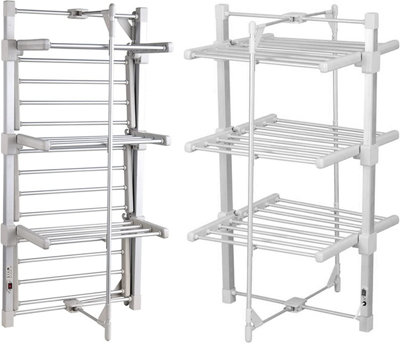GlamHaus Heated Clothes Airer Dryer Rack Aluminium with Cover Electric 220W - Indoor - Folds Flat for Easy Storage