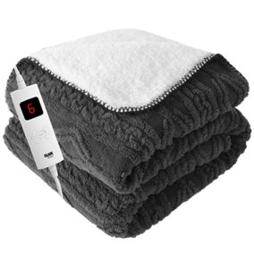 GlamHaus Heated Electric Throw Blanket - Luxurious & Soft Design - 9 Temperature Settings & 9-Hour Timer Dark Grey